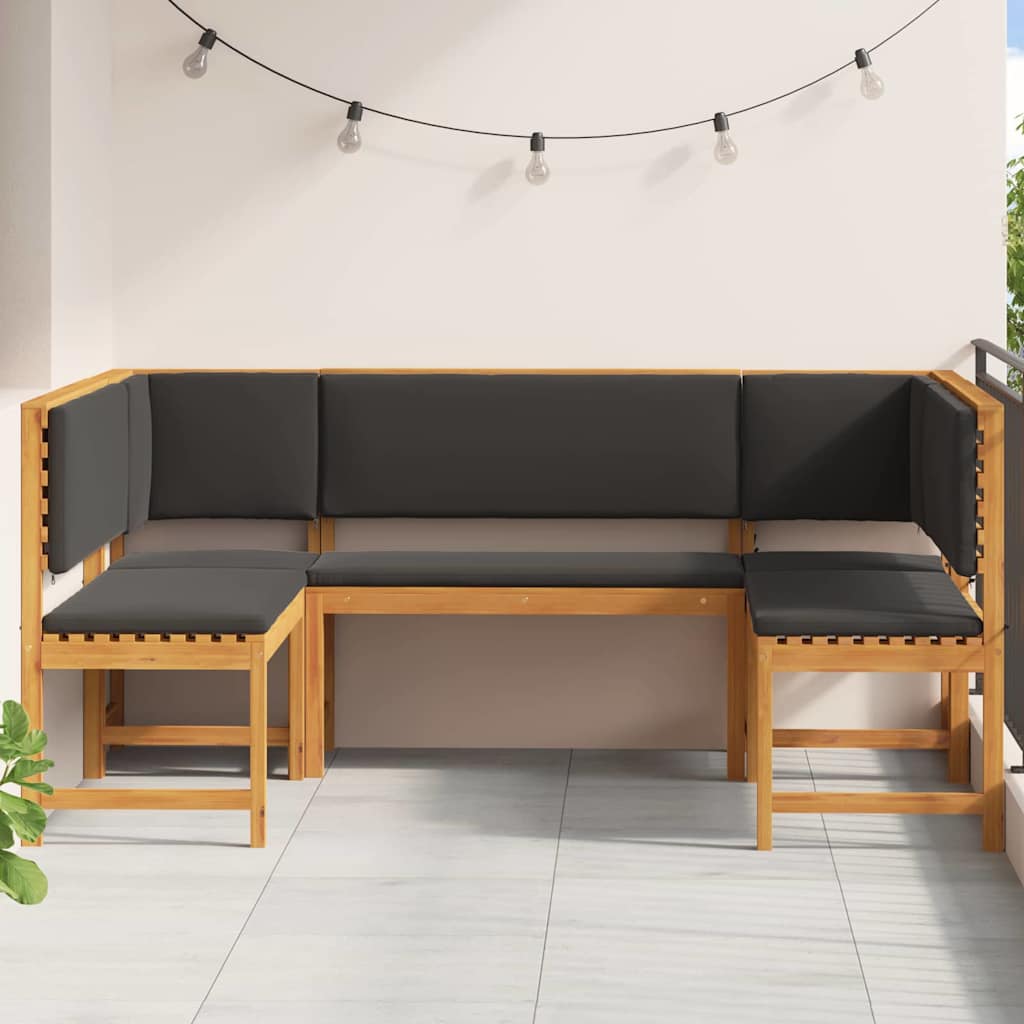 5-teiliges Gartenbank Set mit Kissen - aus solidem Akazienholz gemacht